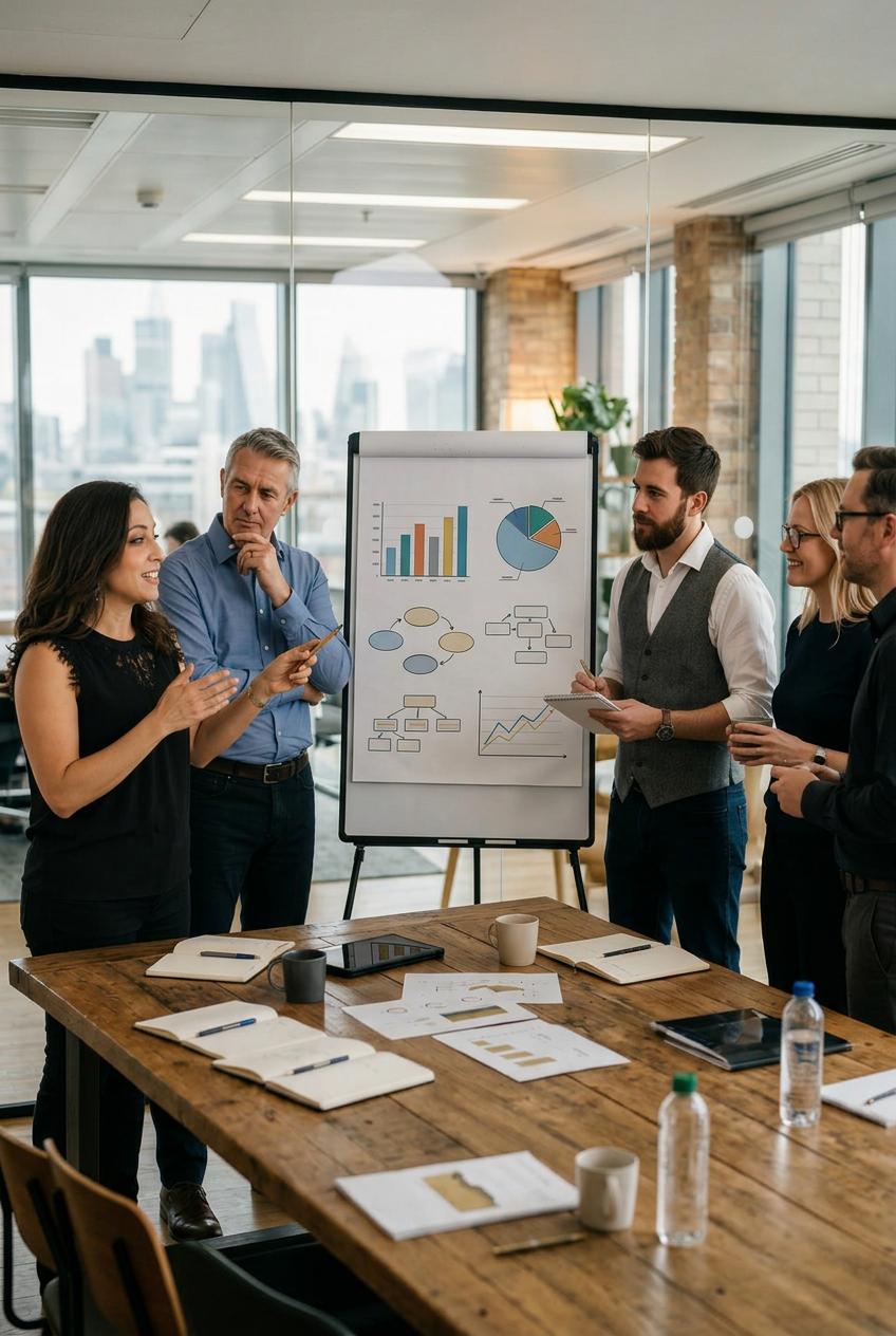Ultra-realistic corporate strategy meeting in a modern executive conference room with 553642
